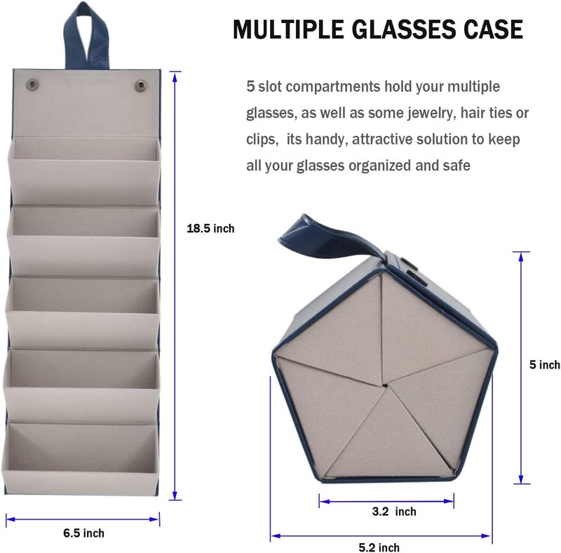Kenpal Sunglasses Storage Organizer Holder Foldable Travel Case with 5 Slot Compartments for Multiple Glasses - Image 4